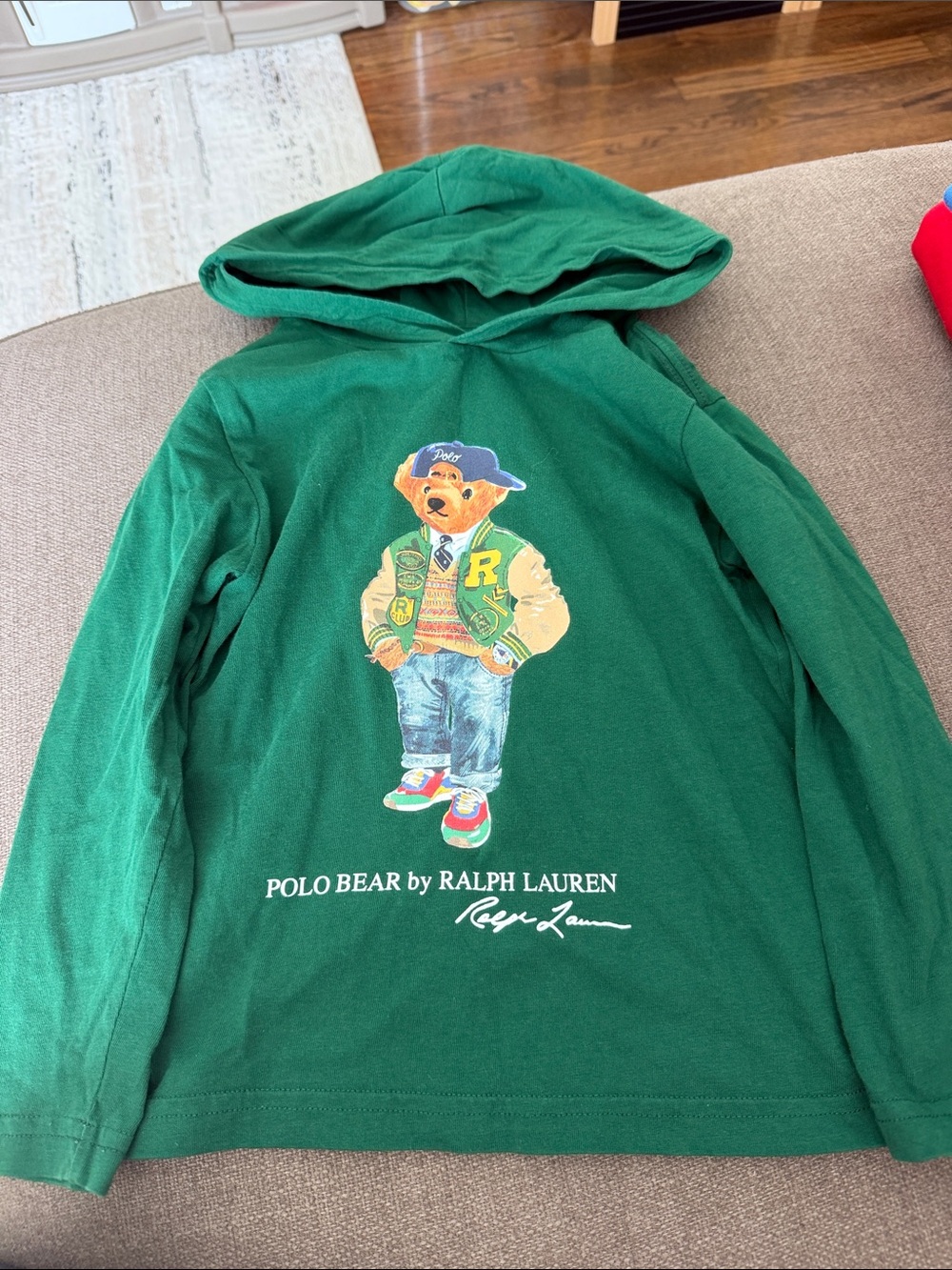 Ralph Lauren Green Polo Bear Hooded Kids Tee